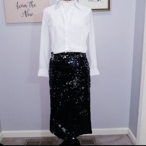 Davi & Dani  Black Sequin Pencil Skirt Stretch Holiday Party Formal Cocktail